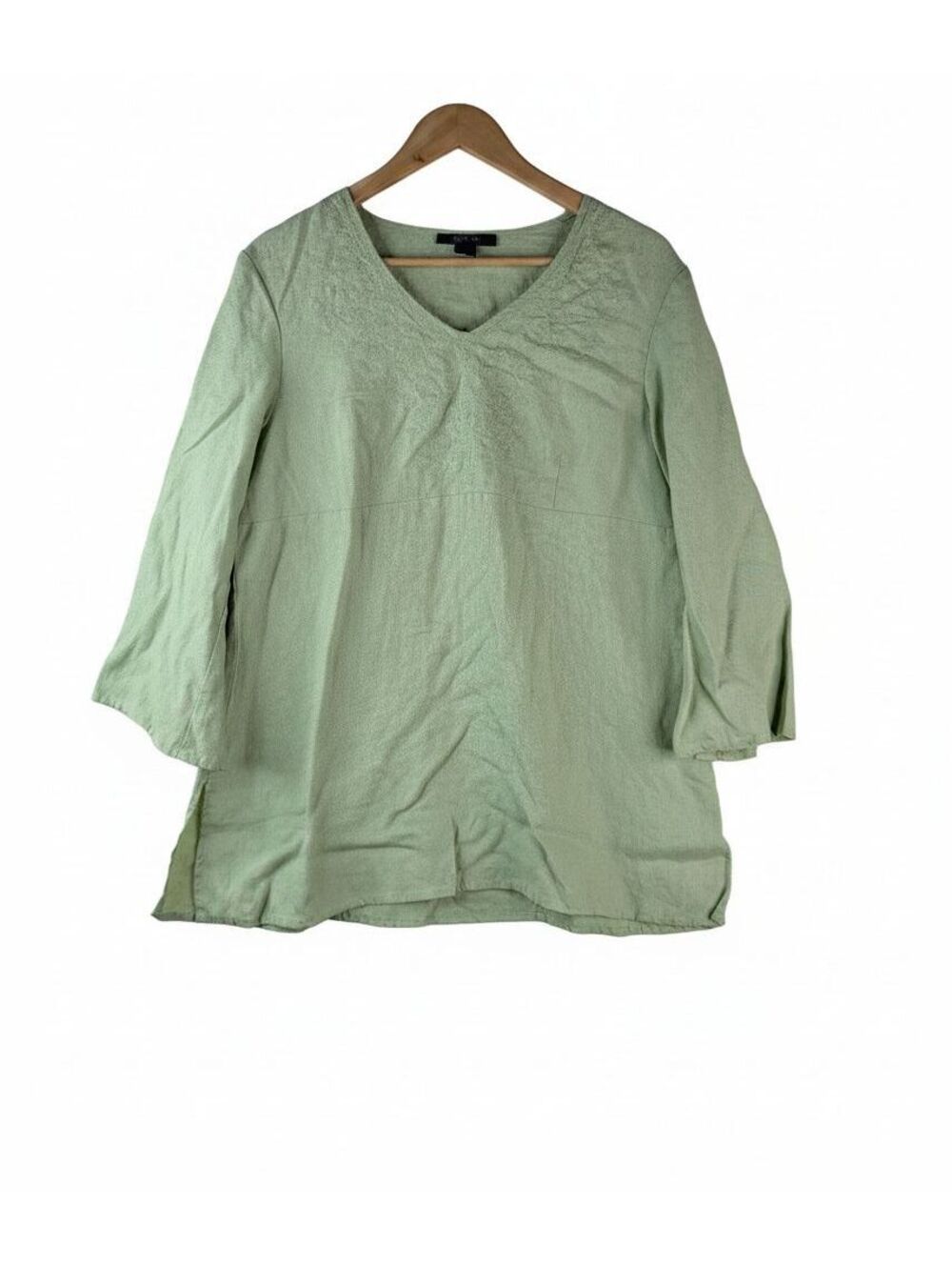 Style & Co. Light Green Embroidered Feminine Linen Tunic Blouse Size 14